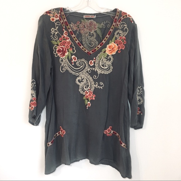 Johnny Was Tops - Johnny Was Floral Embroidered Tunic Blouse Top